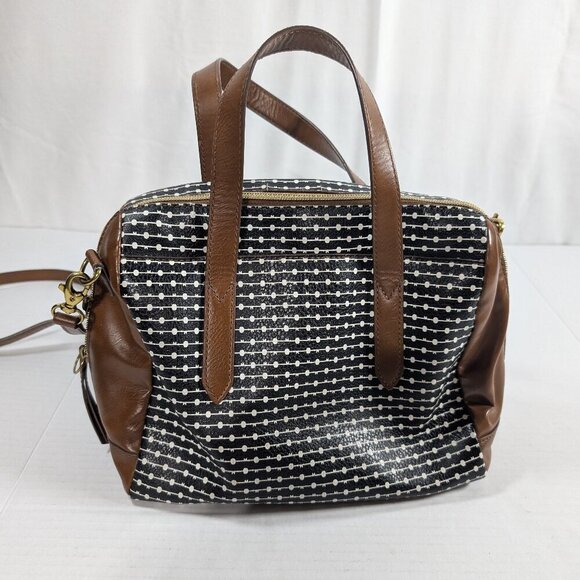 FOSSIL Sydney black, white and brown satchel Great Used Condition! - Picture 1 of 14